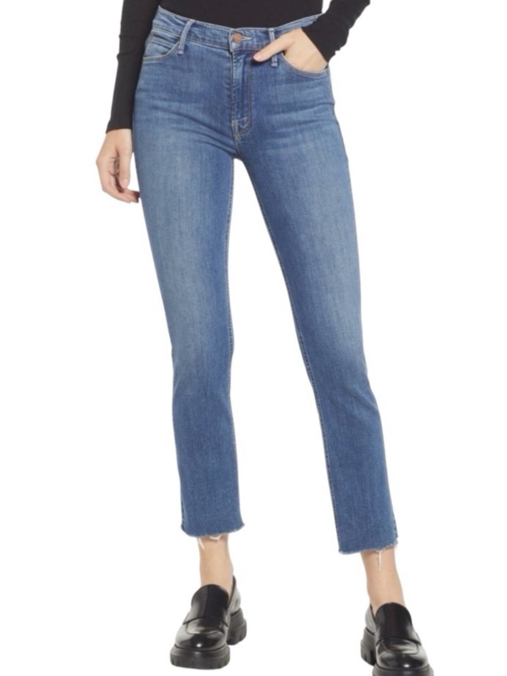 MOTHER Women's Straight Leg Jeans in Medium Blue